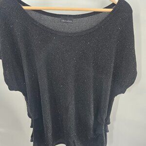 Vintage Zenobia Black Y2K Glitter Shimmer Going Out Blouse 3XL